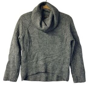 Point‎ Sur Women's Cowl Neck Wool Blend Sweater Ribbed Knit Pullover Gray Size M